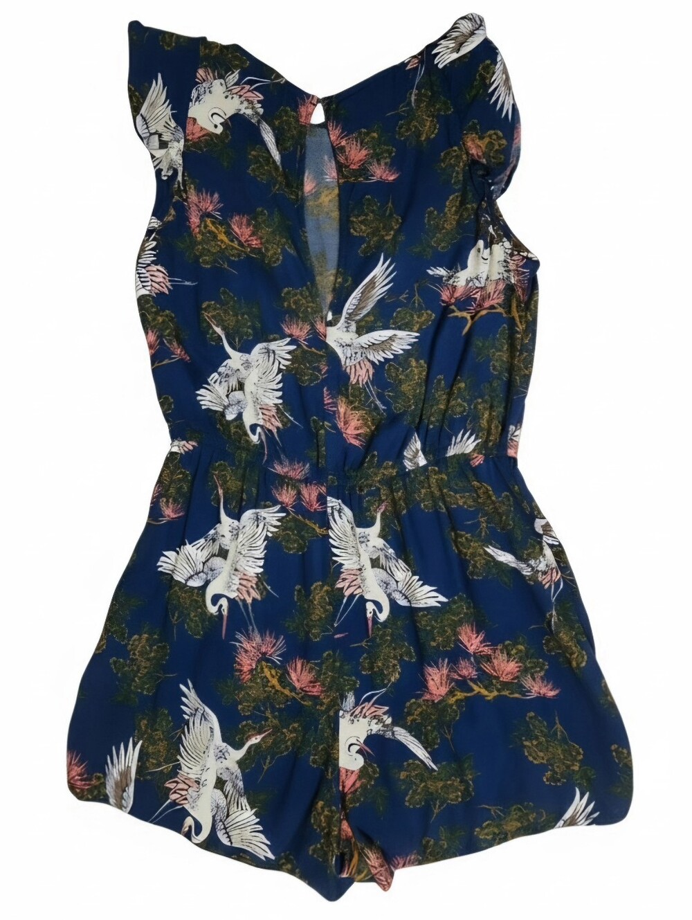 Express Navy Blue Crane Print One-Piece Romper Playsuit Size XS